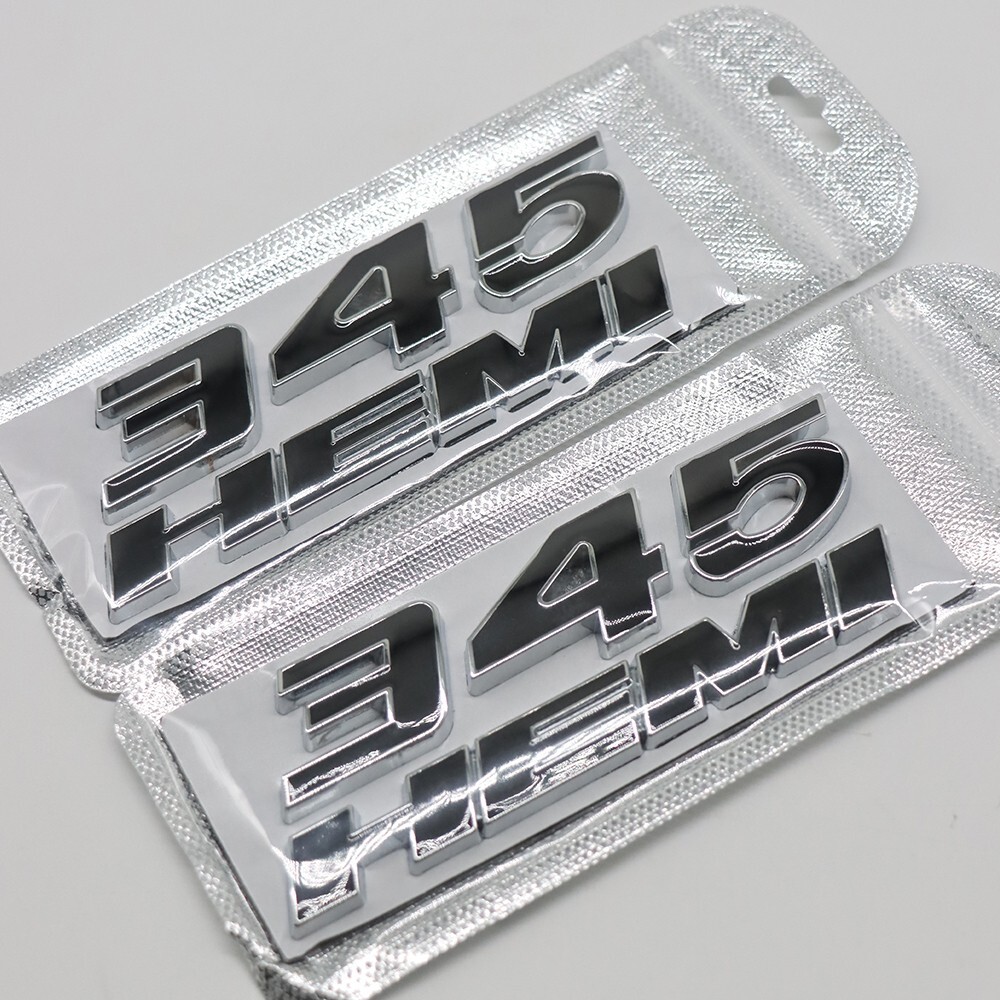 2PCS 345 HEMI Emblems Set For Side Fender Left Right Badge Sticker Chrome Black