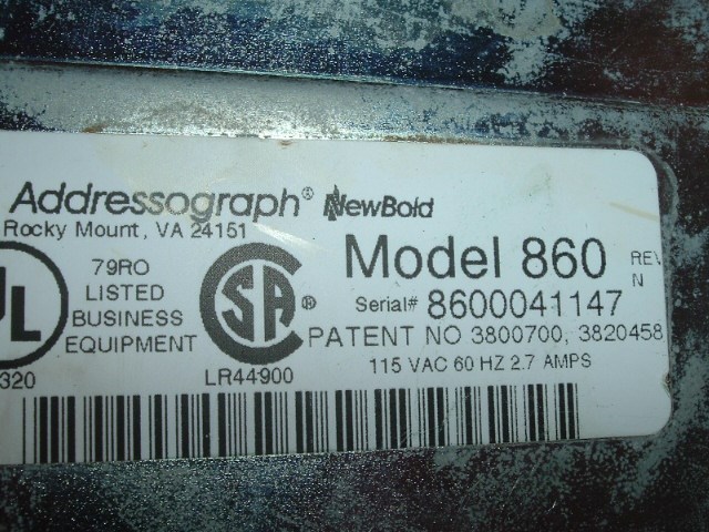 ADDRESSOGRAPH NEWBOLD 860 ELECTRIC CARD IMPRINTER