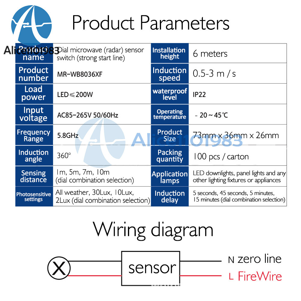 AC110-220V LED Light Microwave Radar Delay Sensor Switch Body Motion Detector