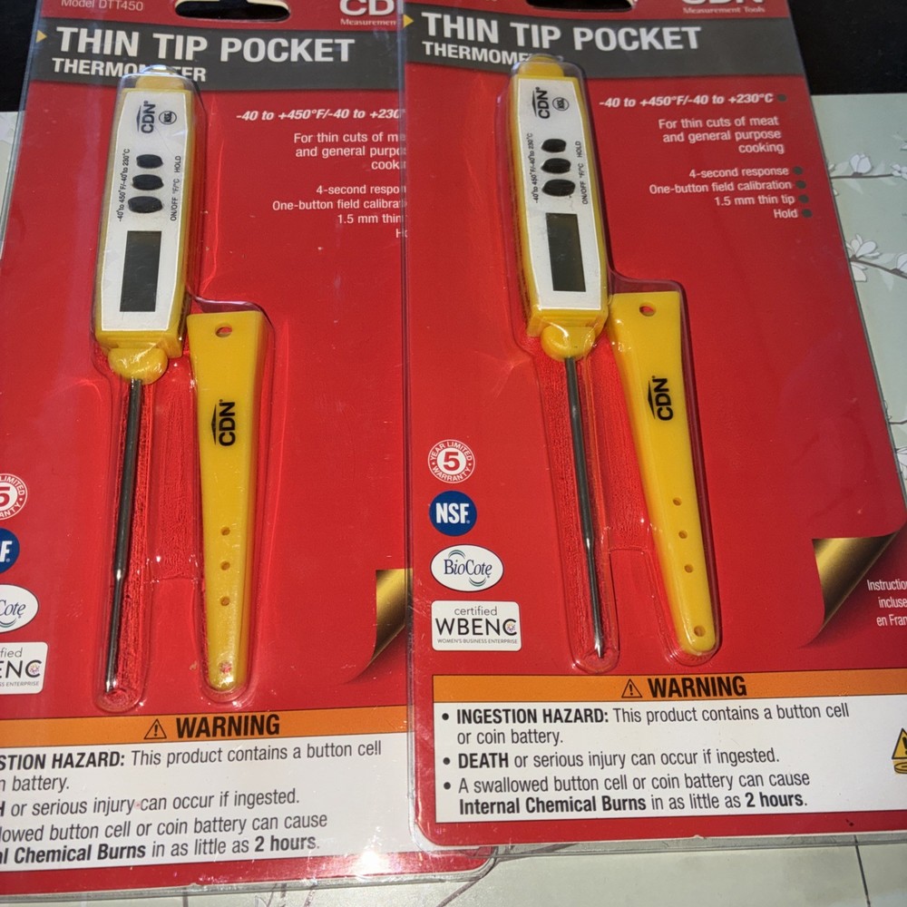 2pc CDN DTT450 ProAccurate Thin Tip Yellow Thermometer w/ 6 Second Response