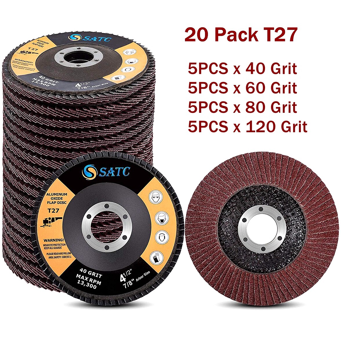 20x 4.5" 4-1/2 Flap Disc 40 60 80 120 Grit For Grinder Sanding Grinding Wheels