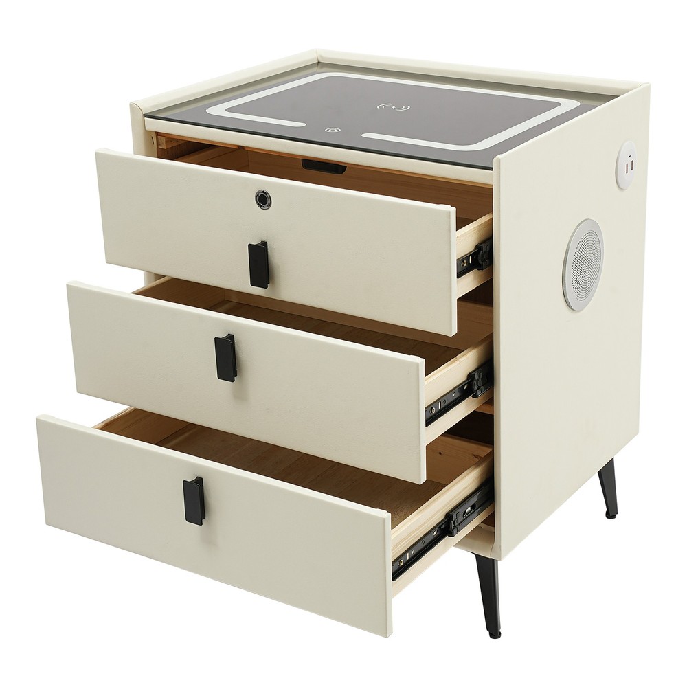 Smart Bedside Table Nightstand 3 Drawers- End Table with USB&Wireless Charging