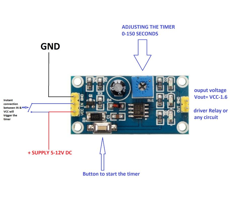 NE555 DC 5-12V Delay Relay Shield Timer Switch Module 0-150 Second Adjustable