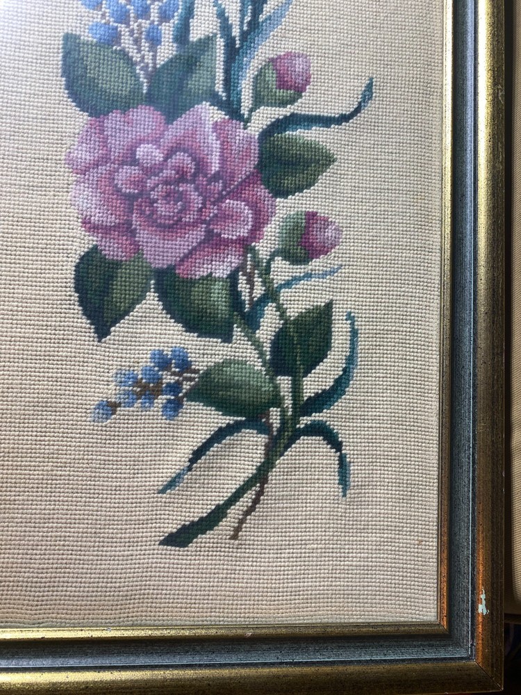 Large E.W Bailey 1966 Needlepoint "A Floral Scene" - Framed