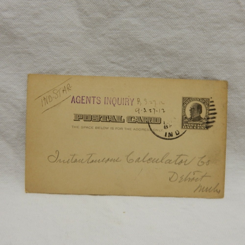 UX19 ''WILLIAM McKINLEY'' POSTAL CARD WITH 1912 POSTMARK