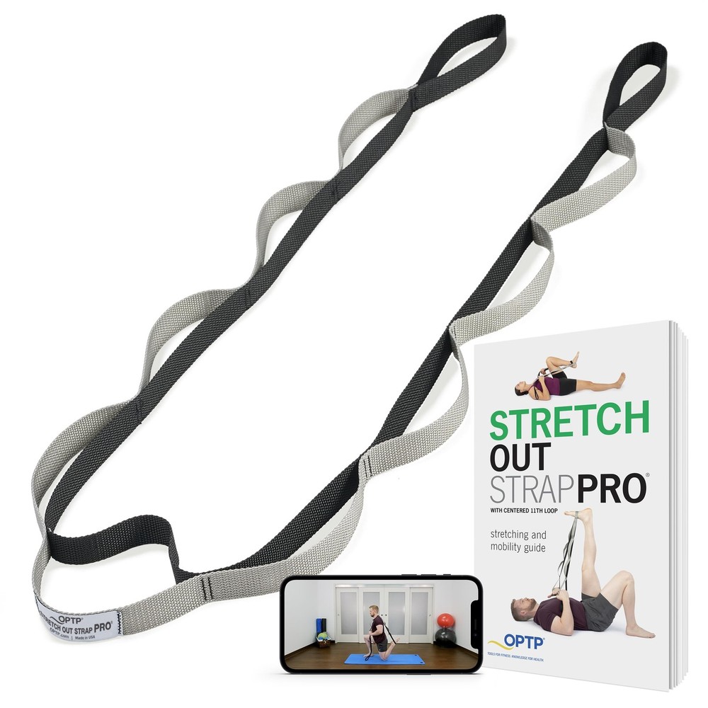 OPTP Stretch Out Strap Pro with Stretching Exercise Book, 11 Loop Stretching ...