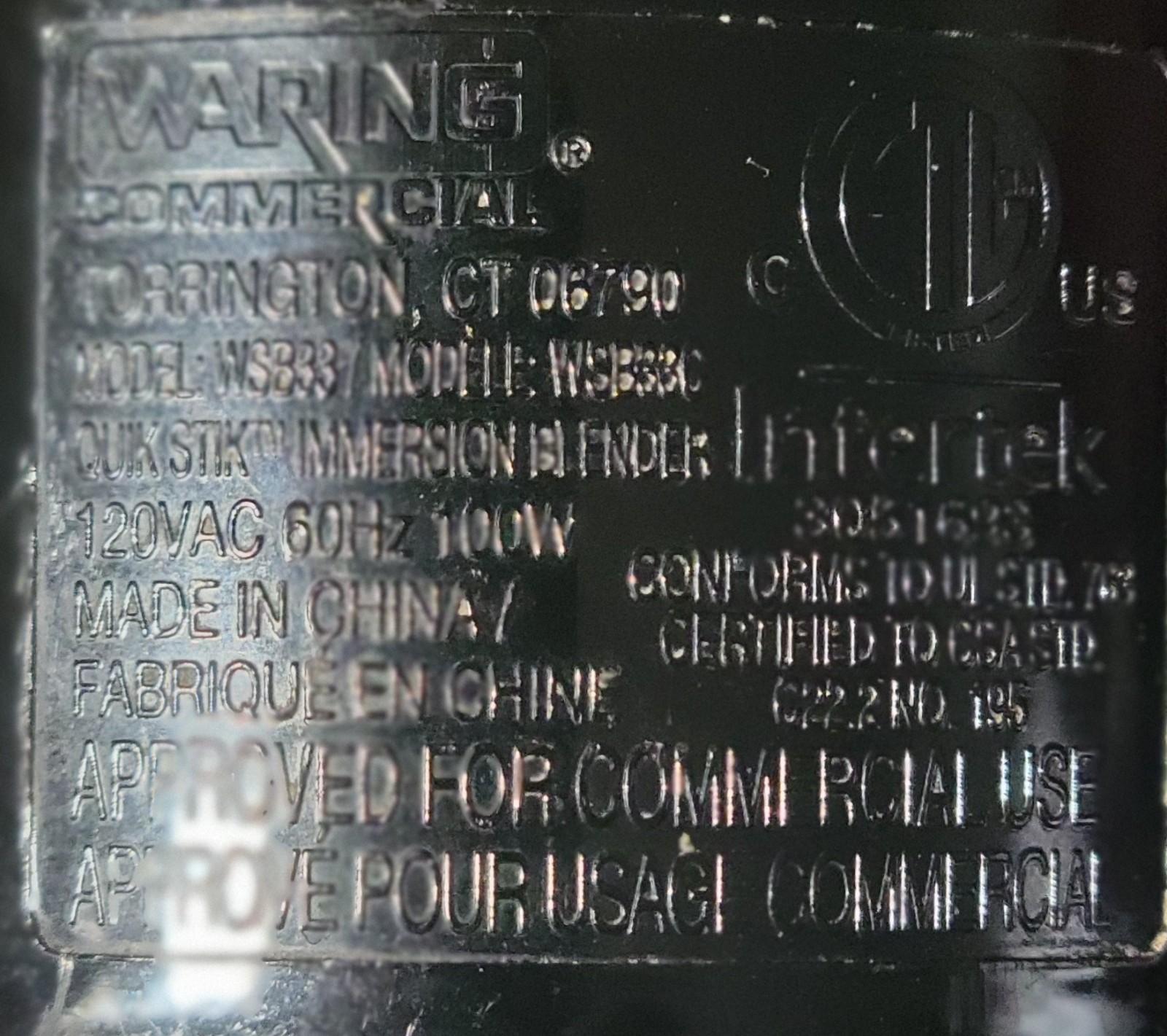 Waring Commercial Pro Quik Stik 2-Speed Immersion Blender Model WSB33