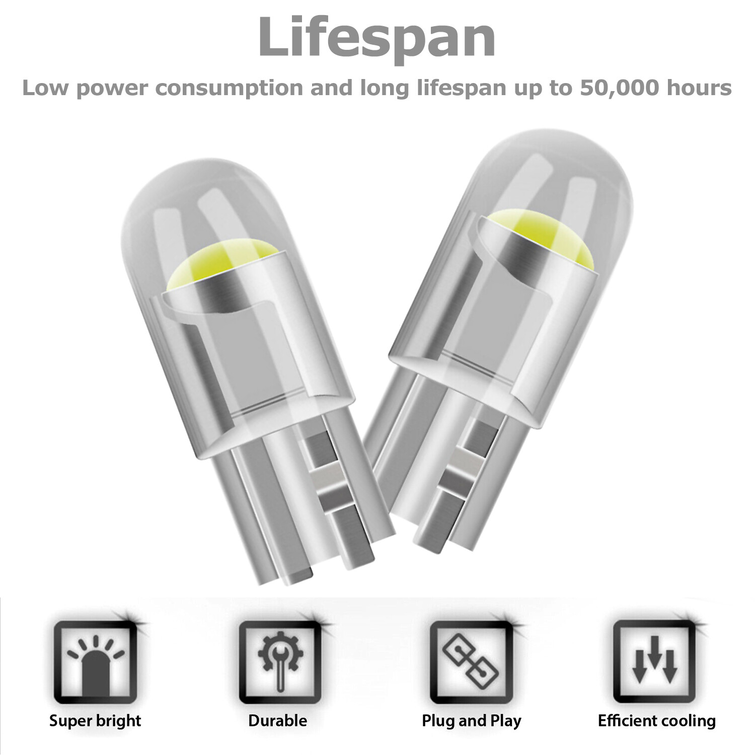 20X T10 194 168 W5W 2825 COB LED License Plate Interior Light Bulbs 6000K White