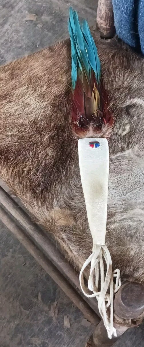 **AWESOME  NATIVE AMERICAN CEREMONY SMUDGE PRAYER FAN MACAW 1970s NICE!**