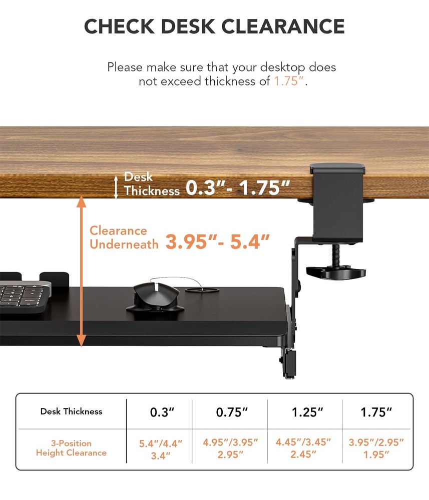 Keyboard Tray Under Desk Pull Out with Extra Sturdy C Clamp Mount System, 27.3 (
