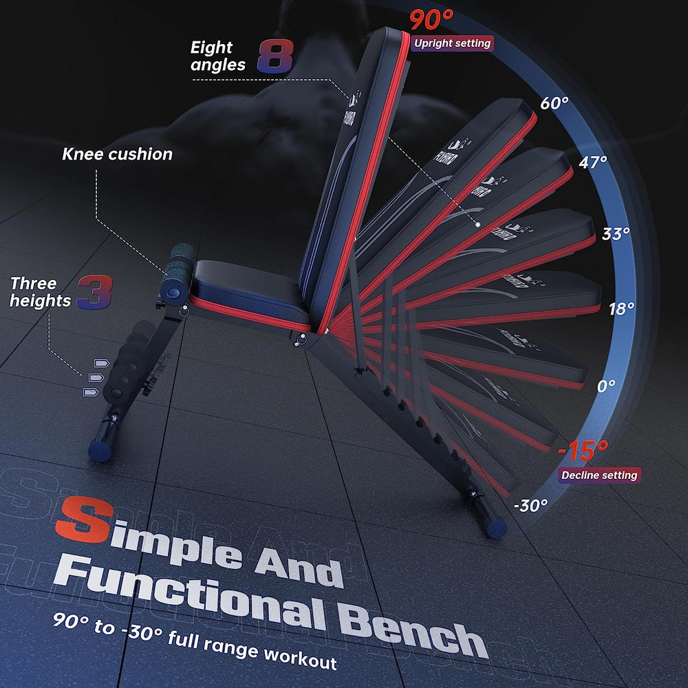 FLYBIRD Foldable Weight Bench with Resistance Bands, 8 Backrests Fast Adjustable