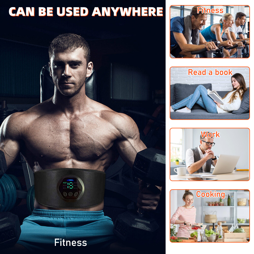 Rechargeable EMS Abdominal Muscle Toning Belt Trainer ABS Stimulator Toner Belt