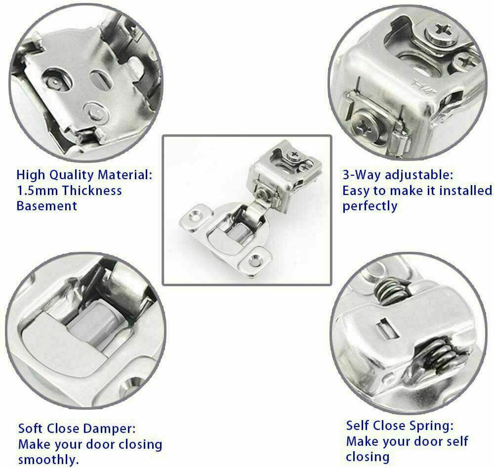 20 Pack 1/2" Overlay Soft Close Face Frame 105° Compact Cabinet Hinges Handware
