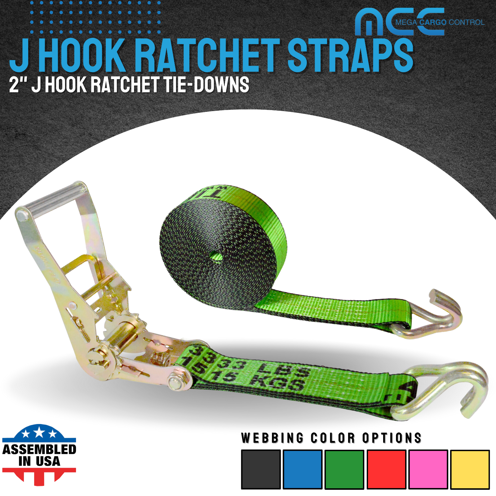 USA Heavy Duty 2" x 40' 50' 60' Ratchet Strap J Hook Flatbed Truck Farm Tie Down