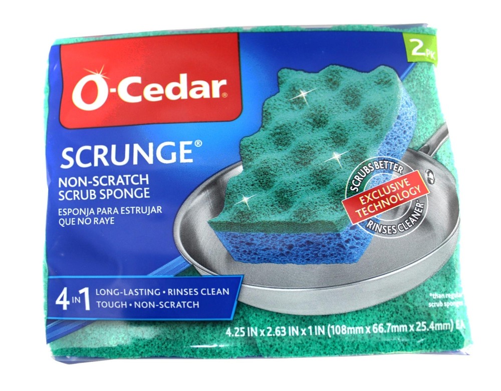 O-Cedar Scrunge Multi-Use Sponge, Non-Scratch, Long-Lasting, Tough, 2 Count