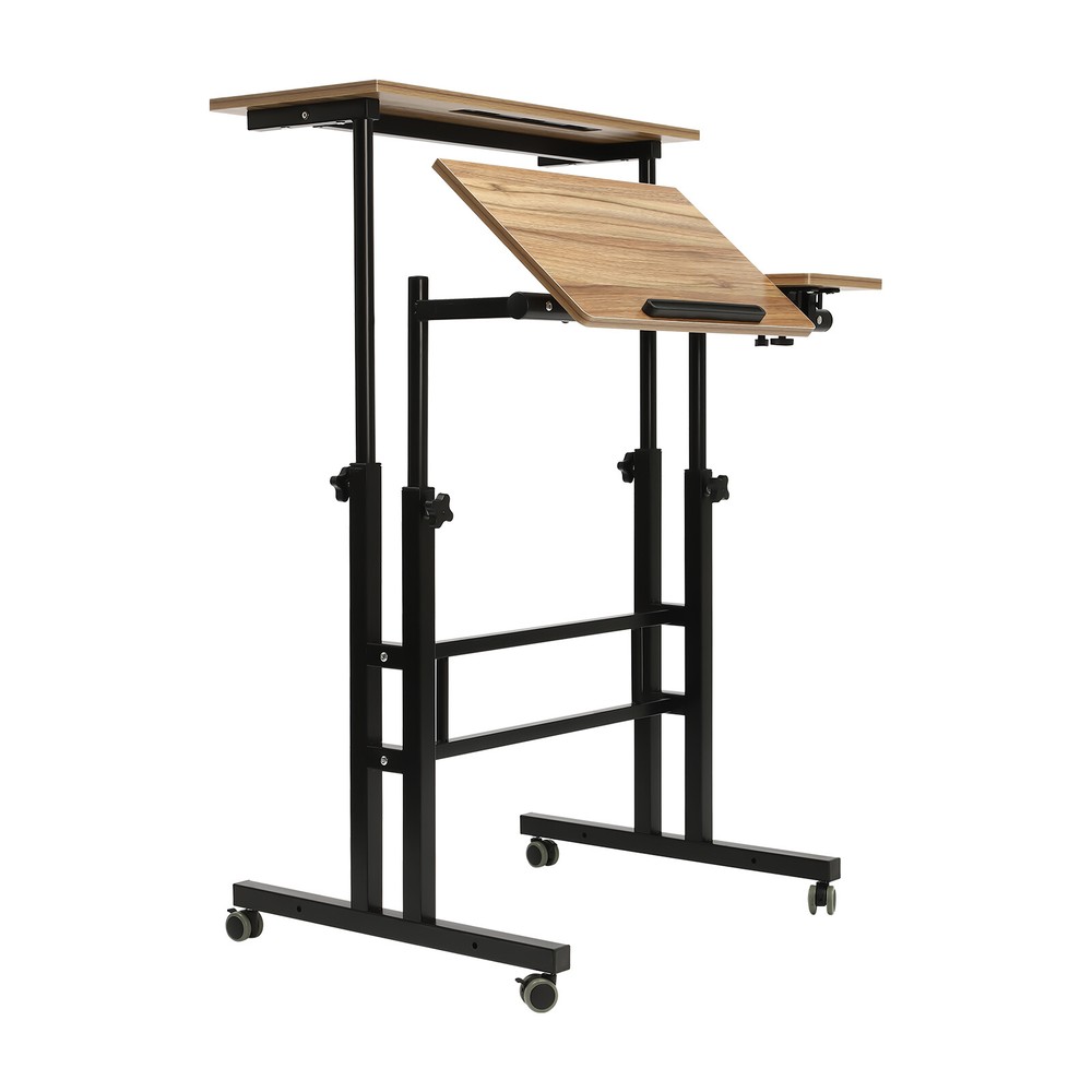 Height Adjustable Home Office Desk With Standing & Seating 2 Modes Mobile Desk