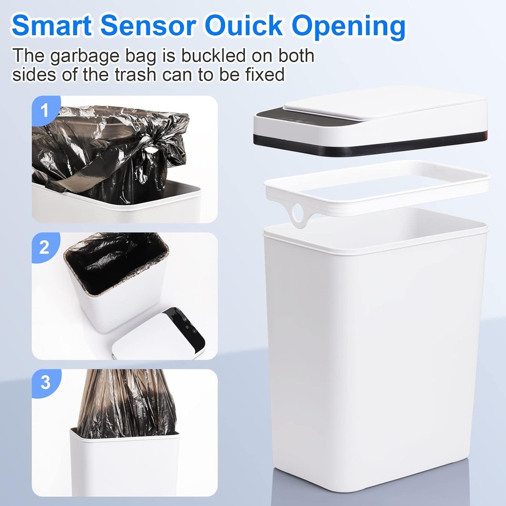 Bathroom Smart Touchless Trash Can 2.2 Gallon Automatic White