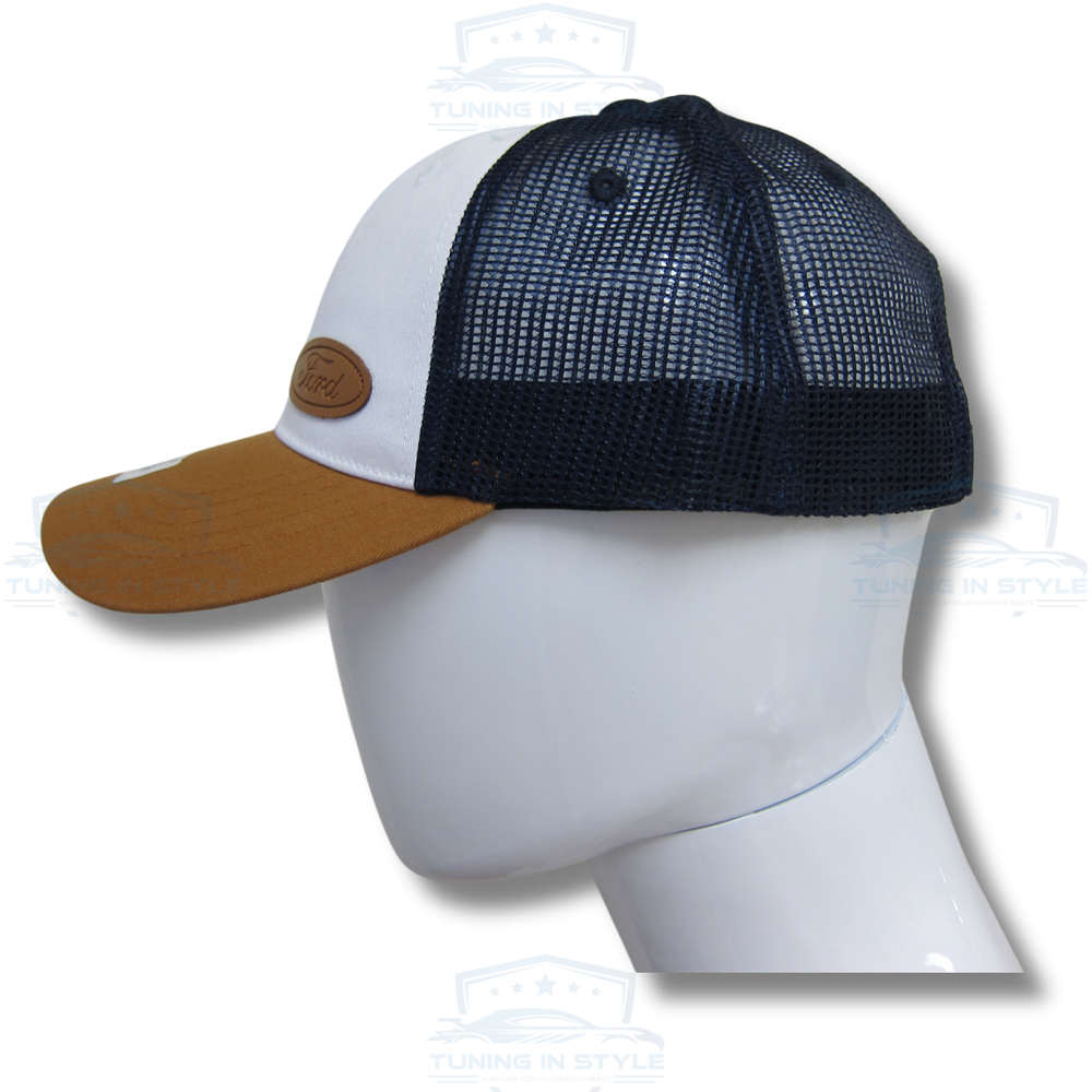 Ford Oval Leather Patch Logo Trucker Hat Cap Mesh Back Official Licensed