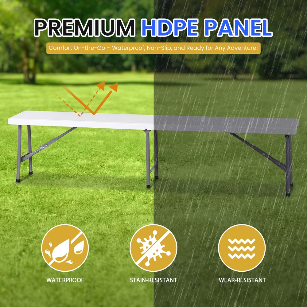 2X 6FT Plastic Foldtable Bench w/ Handles Outdoor Portable Stackable Bench Party
