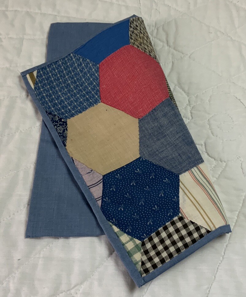 Vintage Antique Patchwork Quilt Table Topper, Octagons, Early Calicos, Multi