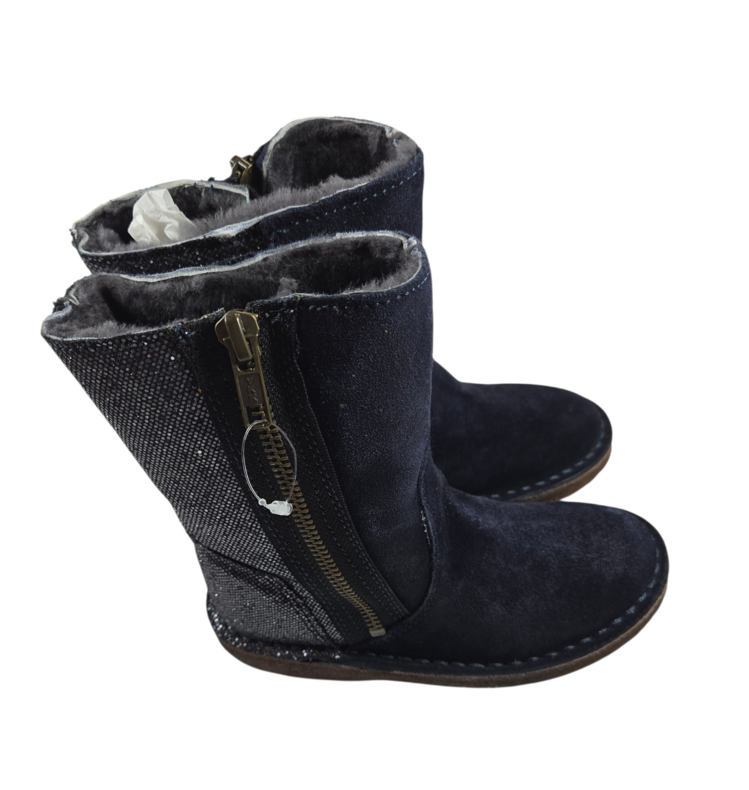 NEW Crew Cuts Girls 10 Lambskin Boots Navy Blue Glitter Crepe Sole HTF