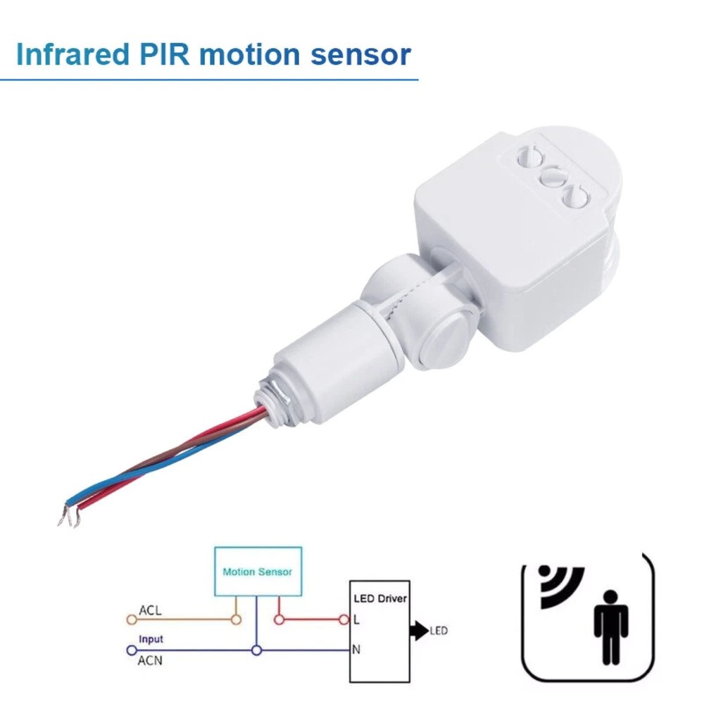 2pcs PIR Motion Sensor Switch For Ambient Light: 2LUX~2000LUX (Adjustable)