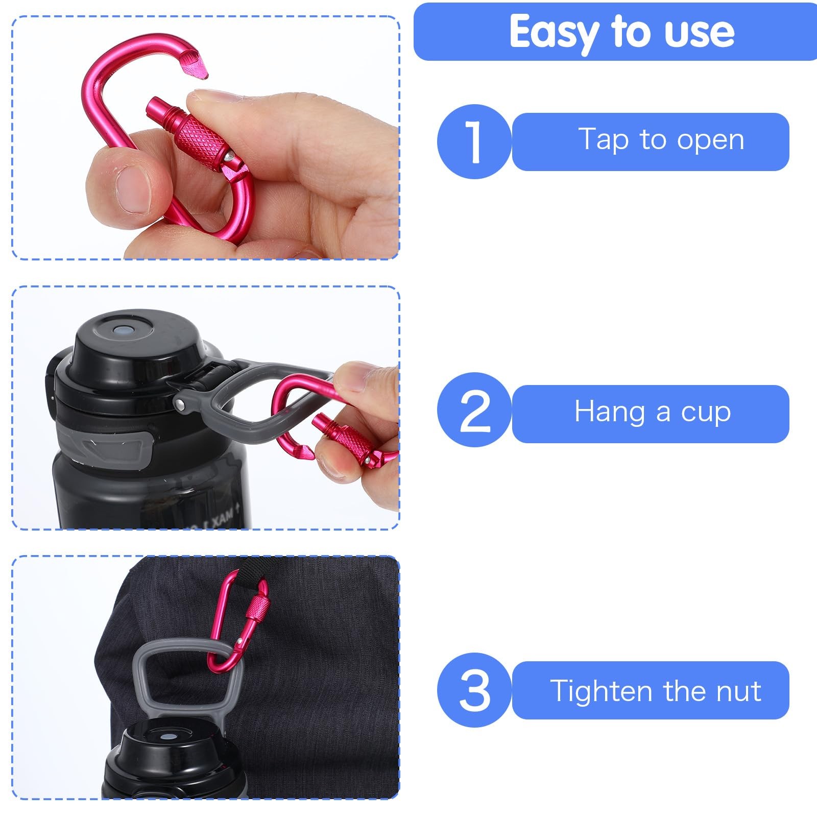 12 Pcs D-Shape Carabiner Clasp, 2.2inch Locking Carabiner Clip with Screw Gat...