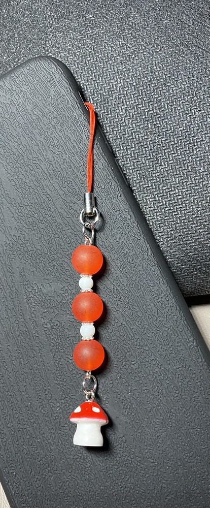 Cell Phone Charm Strap Dangle RED MUSHROOM iphone Android Accessory