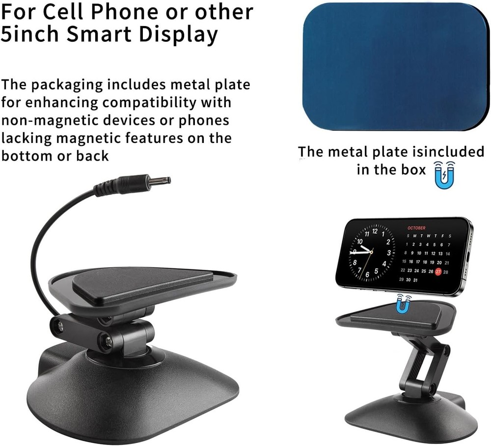 Adjustable Height Stand for Echo Show 5 (3rd gen) with USB-C and Black