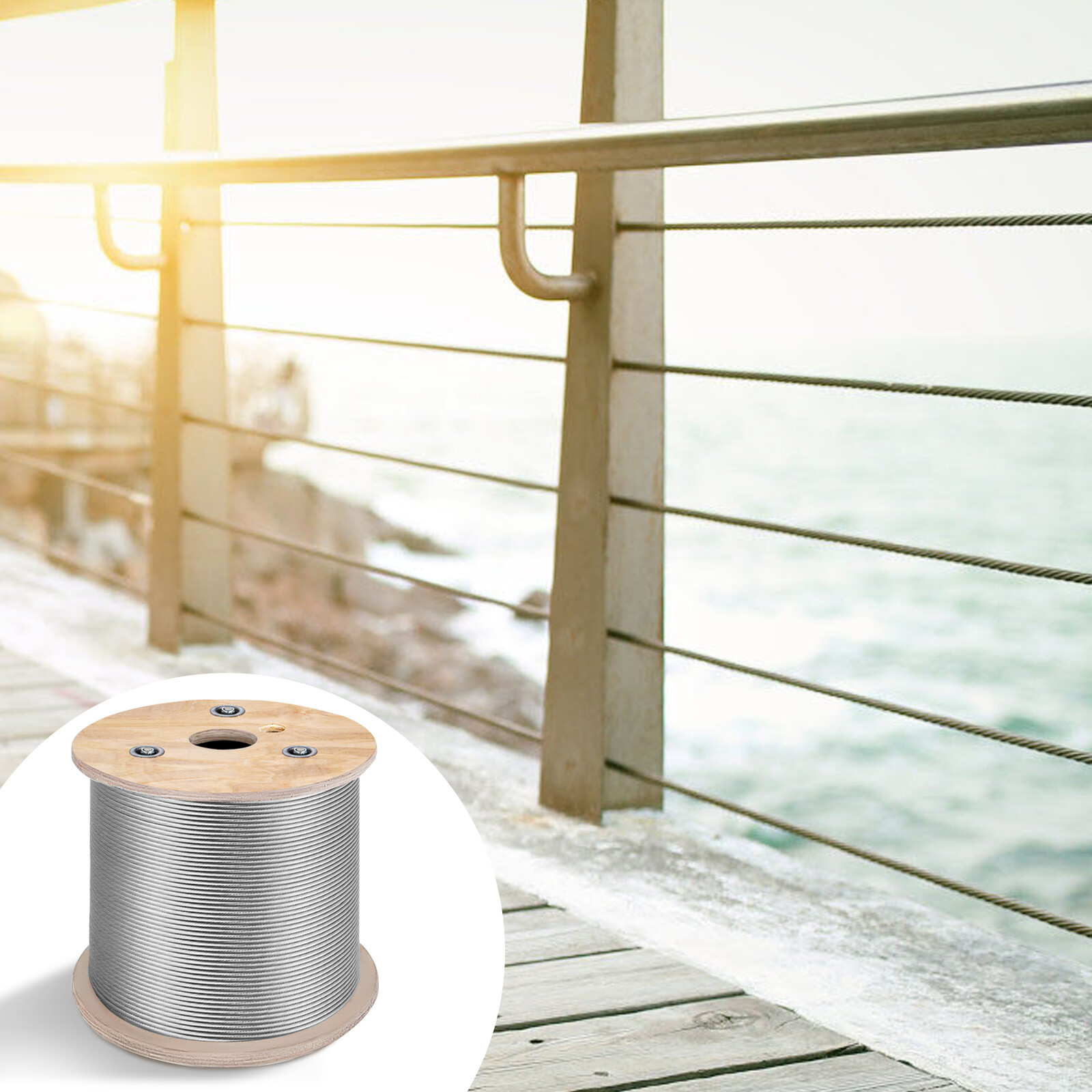 VEVOR T304 3/16" Stainless Steel Cable 7x19 500ft Steel Wire Rope Winch Cable