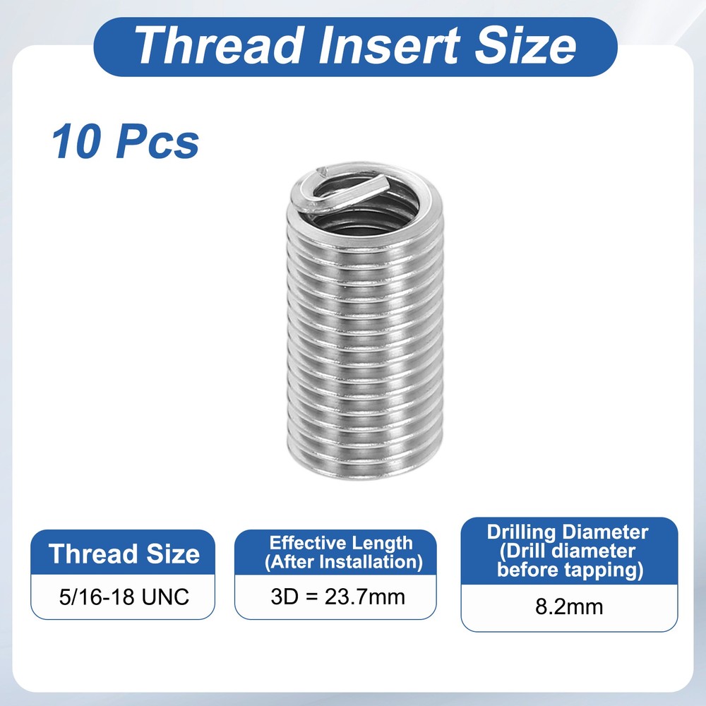 10pcs Wire Thread Inserts 5/16-18 UNC 3D 23.7mm Helical Threaded Sleeve