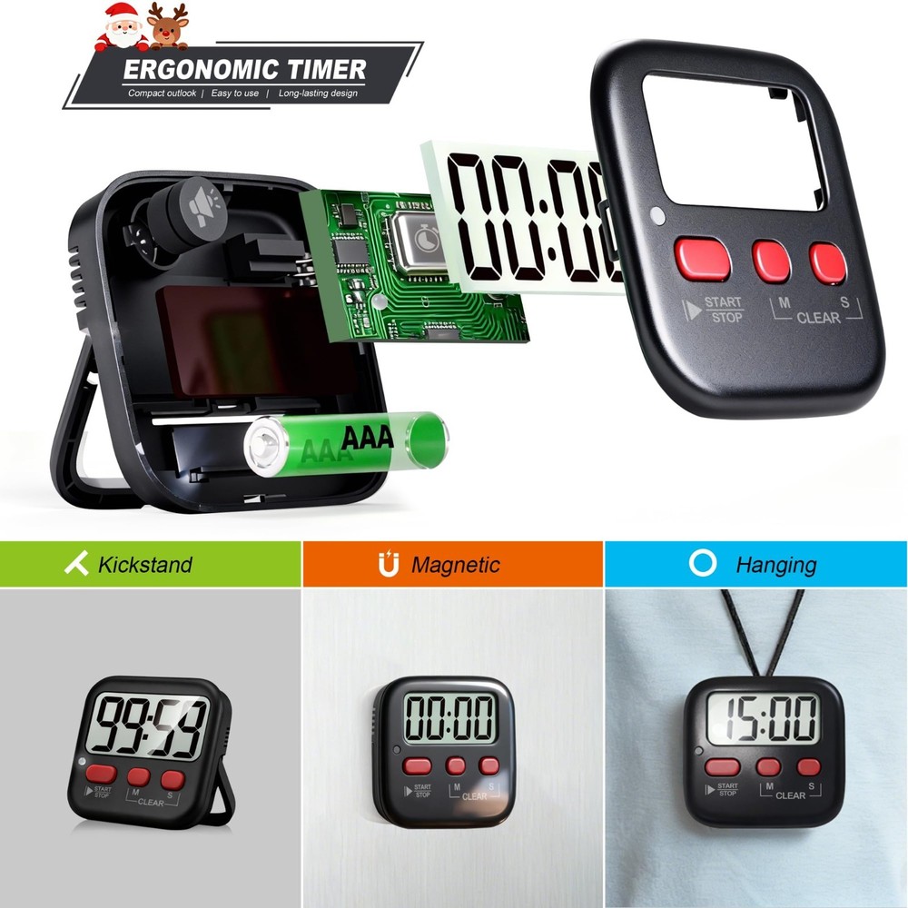 2pc Digital Kitchen Timers, Magnetic Countdown Timer Loud or Silent Mode