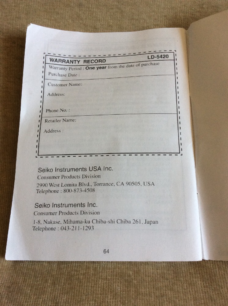 SII Seiko Instruments LD-5420 Operation Manual Only