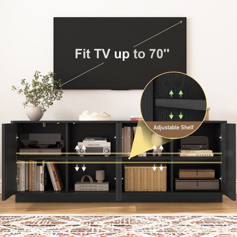 63'' Fluted Sideboards Buffets Cabinet TV Stands Console Table Wine Bar Storage