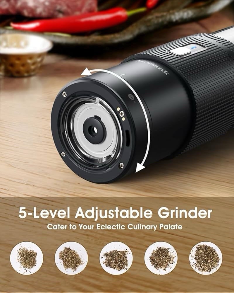 2PCS Electric Salt and Pepper Grinder Set Automatic Grinder w/ Rechargeable Base