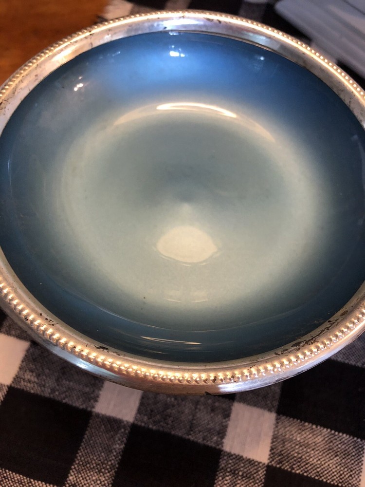 W S Blackinton Blue Enamel Lined silverplate compotes Set Of 2 See Description