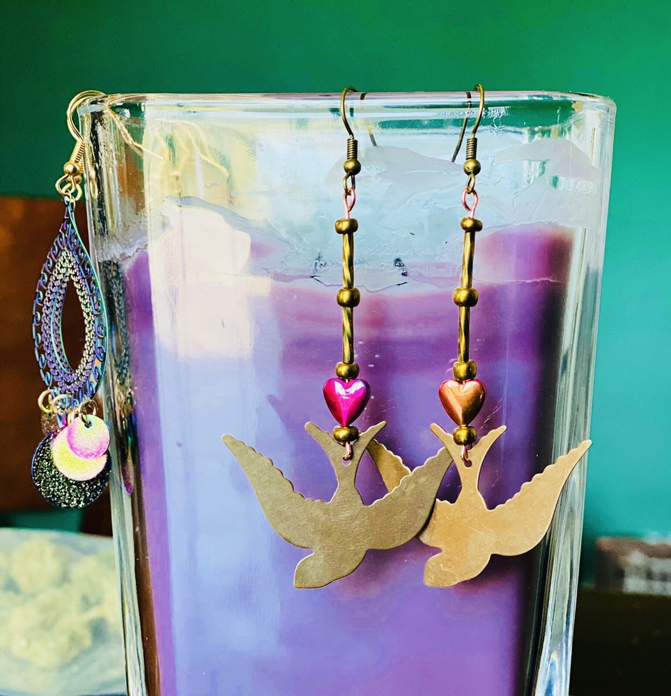 Artisan Brass Swallow Dangle Earrings