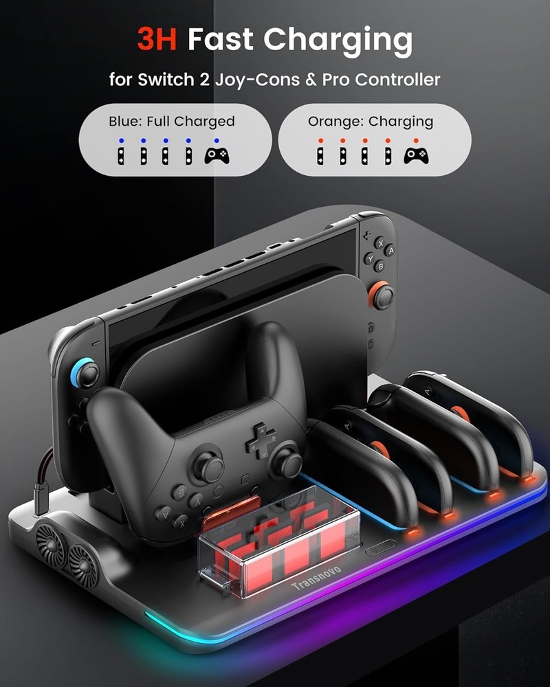 Cooling Fan Pro Controller & Joycons Charger for Switch 2 2025, Cool Down Joy...