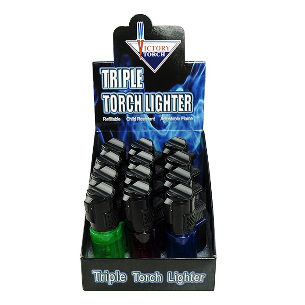 Triple Jet Flame Torch Lighter Refillable Lockable Windproof W/ Cigar Puncher