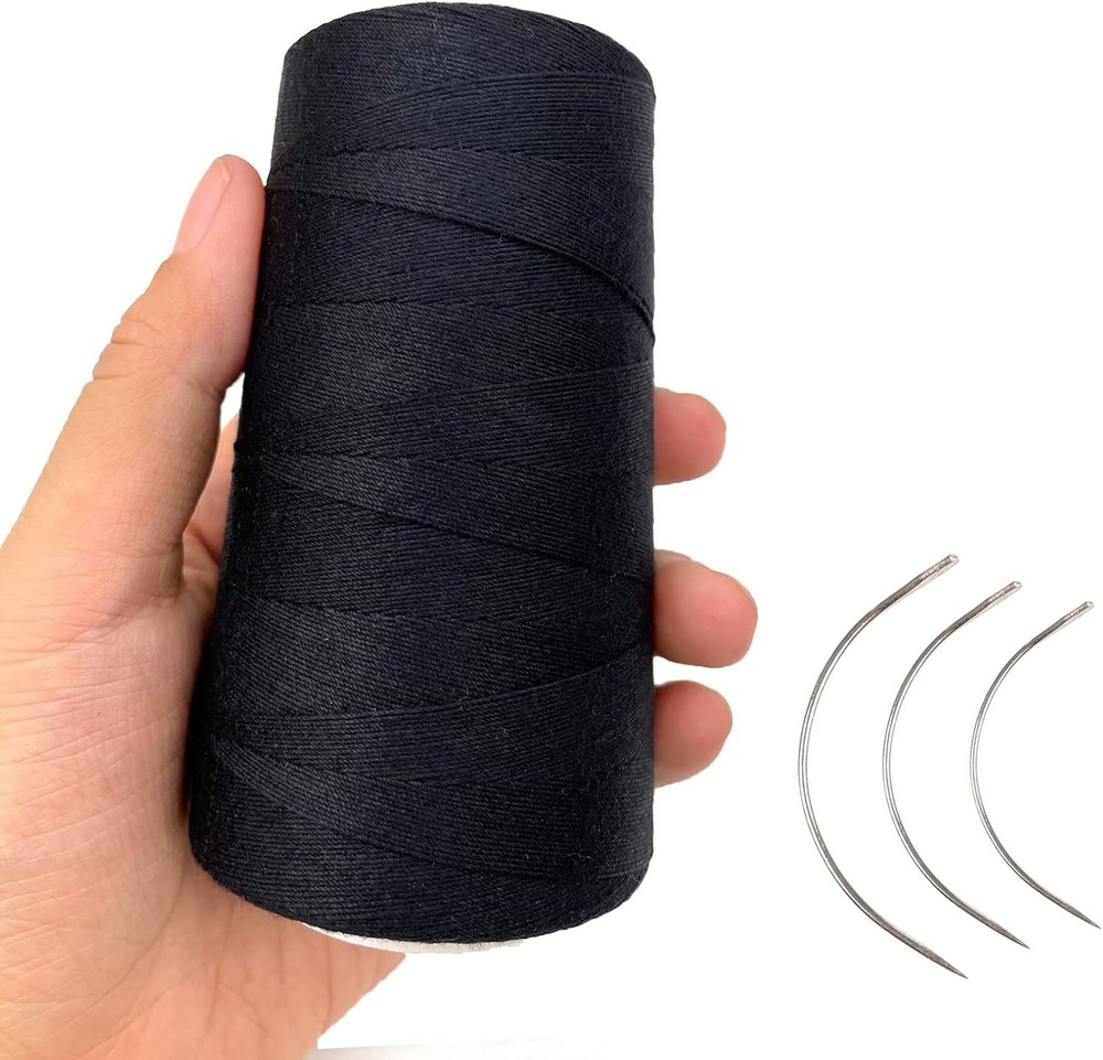 Thick Polyester Thread for Wig Making & Hair Extension Sewing, Black, 3 Pcs C...