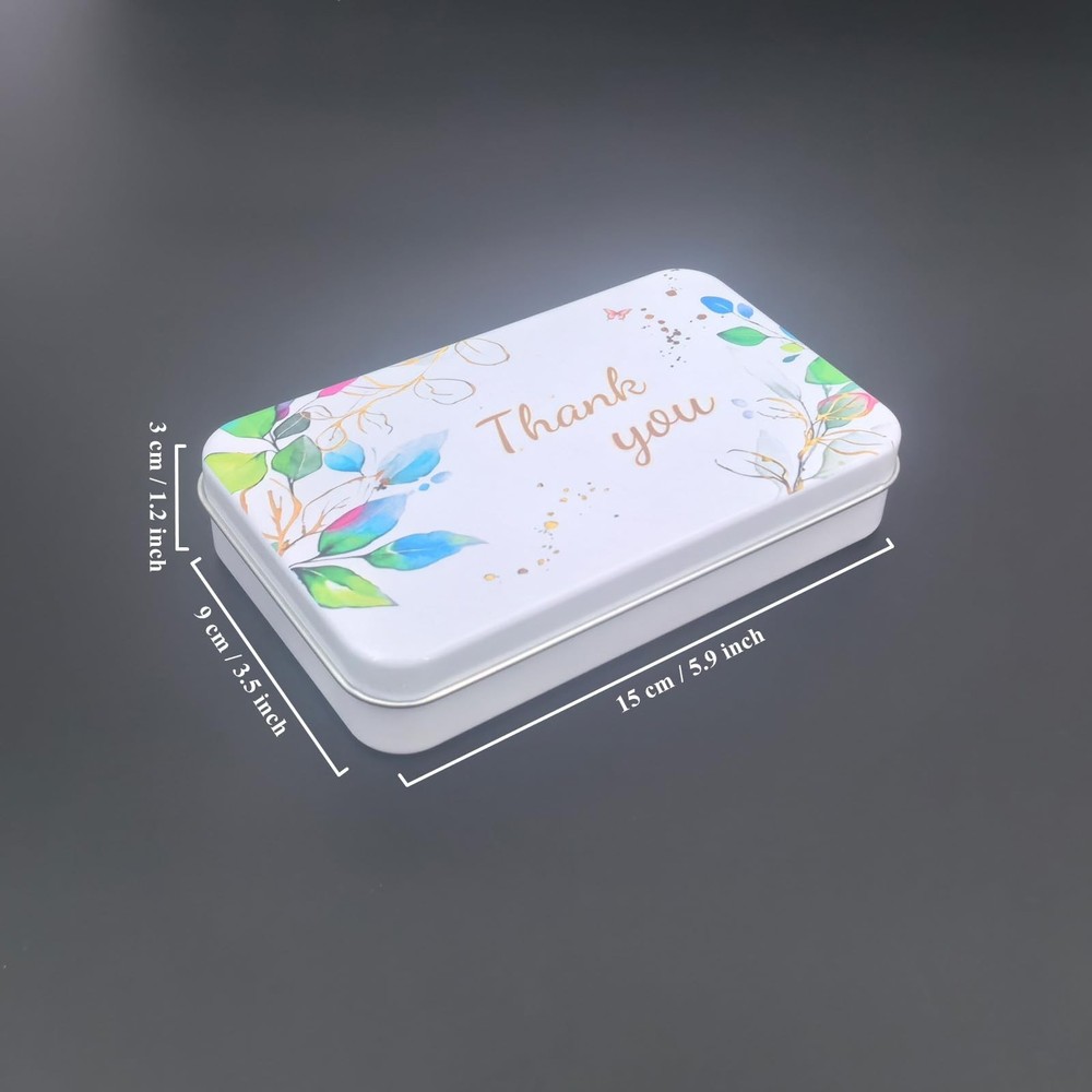 Rectangular White Metal Empty Hinged Tins Containers with Thank You Image Pat...