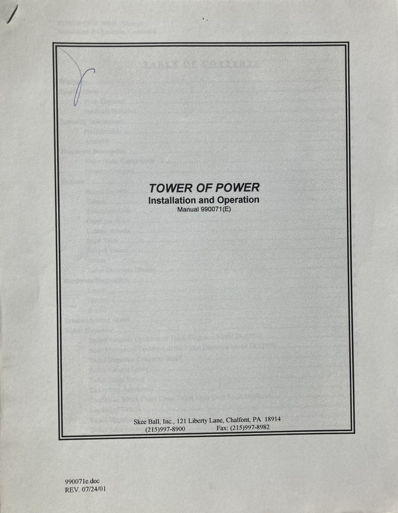 Tower Of Power Arcade Game Manual