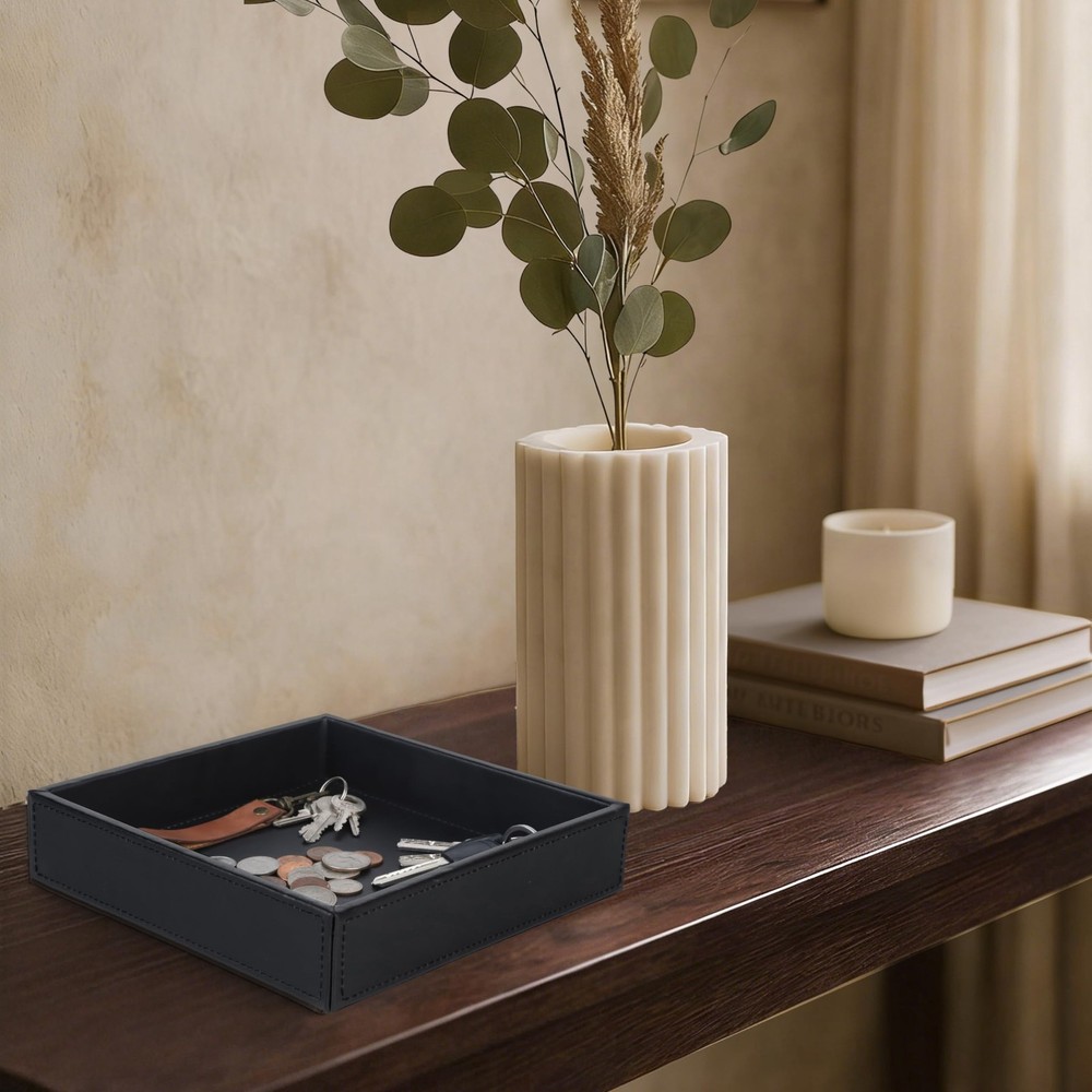 Faux Leather Vanity Tray, Elegant Desktop Storage Organizer, Decorative Catch...