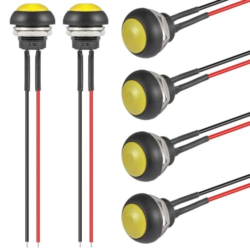 12MM Momentary Push Button Switch ON Off Round Mini Waterproof Push 6Pcs Yellow