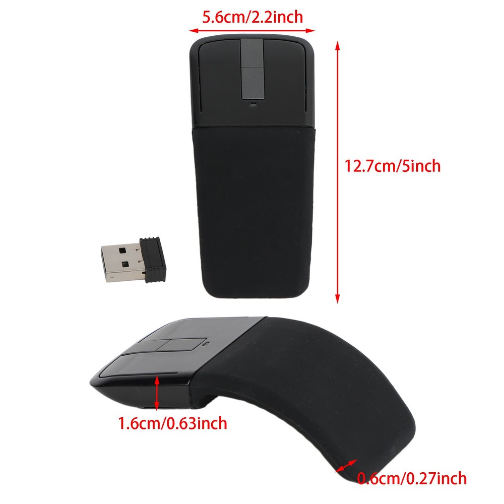 Foldable Arc Touch Wireless Mouse 2.4GHz Optical Touch Receiver PC Laptop Black✅