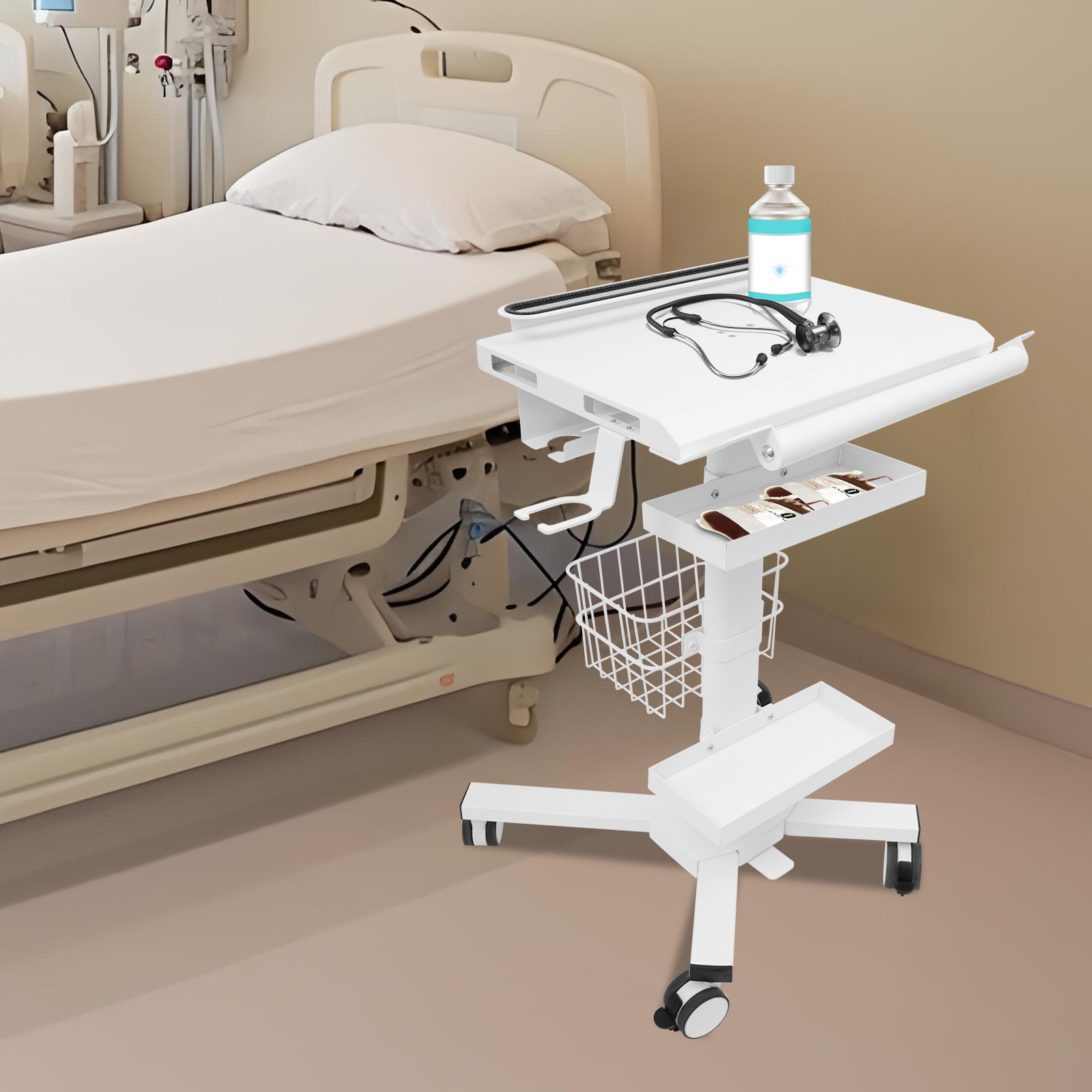 Medical Laptop Workstation Cart Dental Medical Cart Trolley w/ Scanner Holder