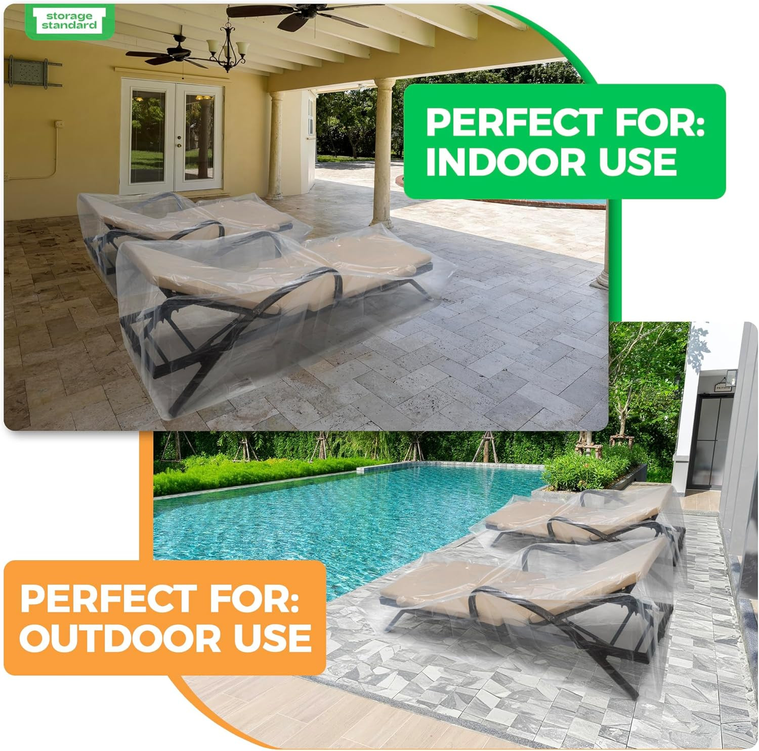 2-Pack Waterproof Outdoor Chaise Lounge Covers for Patio Furniture - Reusable &