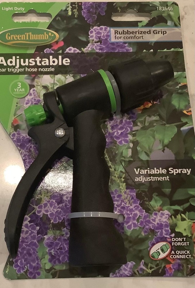 NEW GREEN THUMB ADJUSTABLE REAR TRIGGER HOSE NOZZLE VARIABLE SPRAY ADJUSTMENT