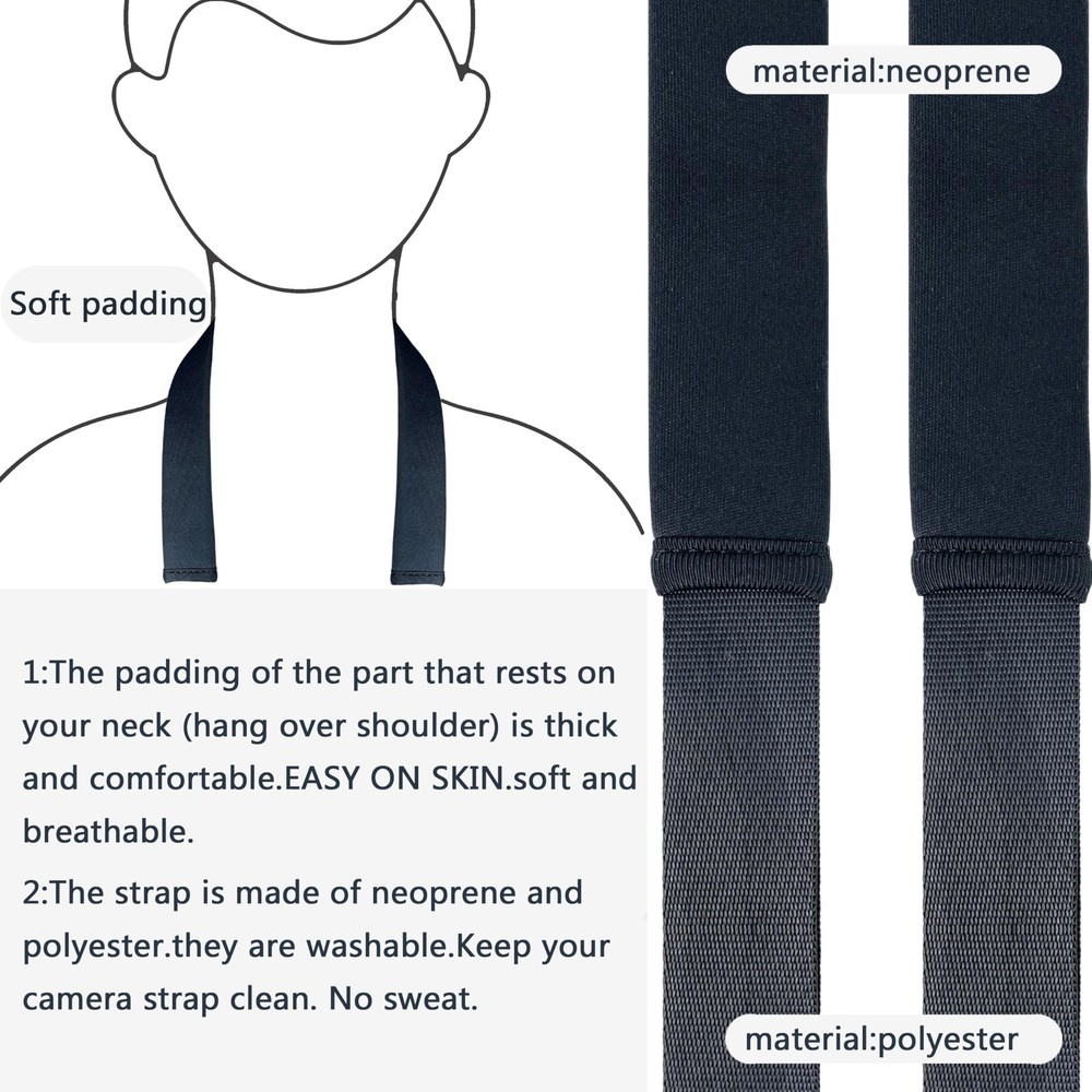 Camera Neck Strap,Soft Binocular Should Strap with Quick 56 inch, Black