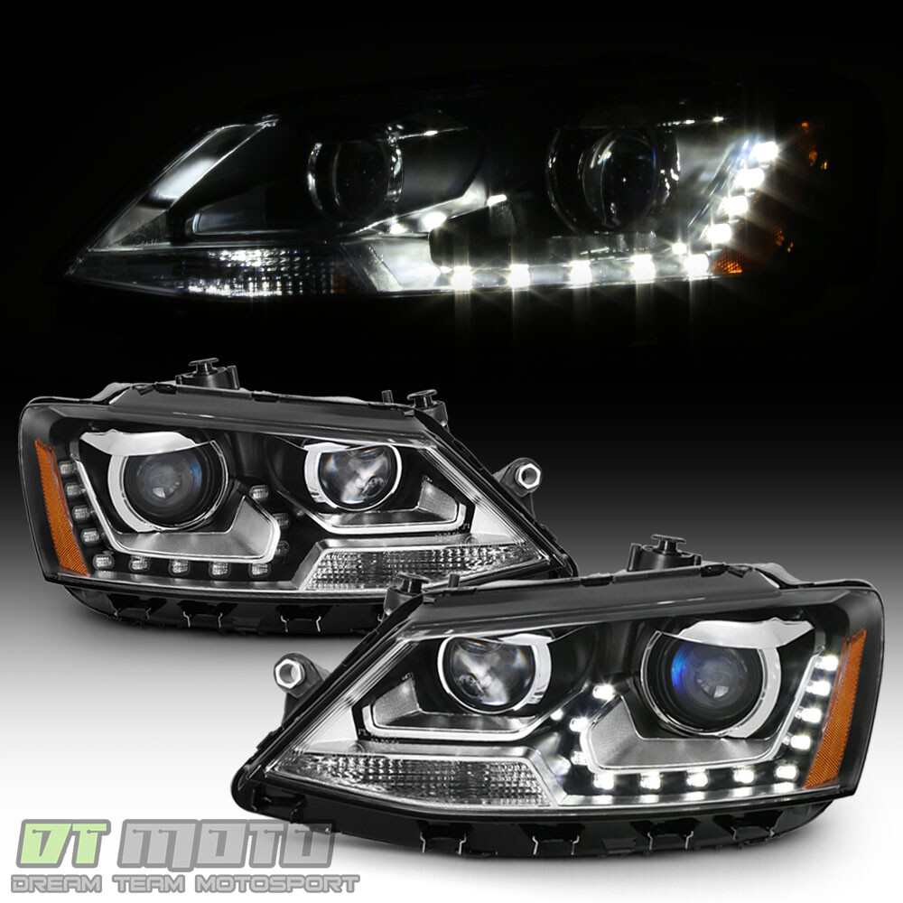 Halogen Model 2011-2018 VW Jetta Sedan LED U-Shape DRL Projector Blk Headlights
